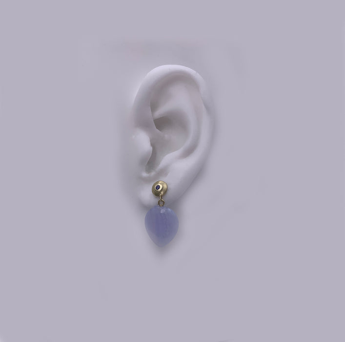 Kapoor Earrings with Blue Lace Agate and Lavender Sapphires in 14K Fairmined Green Gold