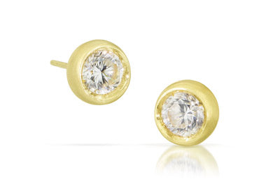 Little Star Earrings with White Zircon in 18K Green Gold