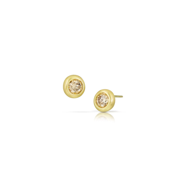 Tiny Star Earrings with Champagne Diamonds in 18K Green Gold