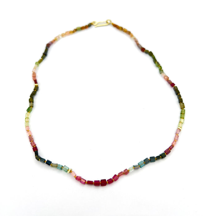 Multicolor Tourmaline Cube Necklace with 14K Green Gold Clasp