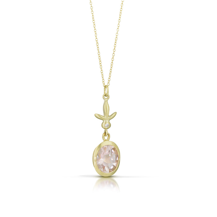 Amphora Necklace with Buff Top Morganite and Diamonds in 14K Green Gold