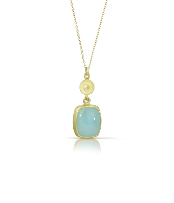 Chrysoprase Cabochon Temple Necklace in 18K and 14K Green Gold