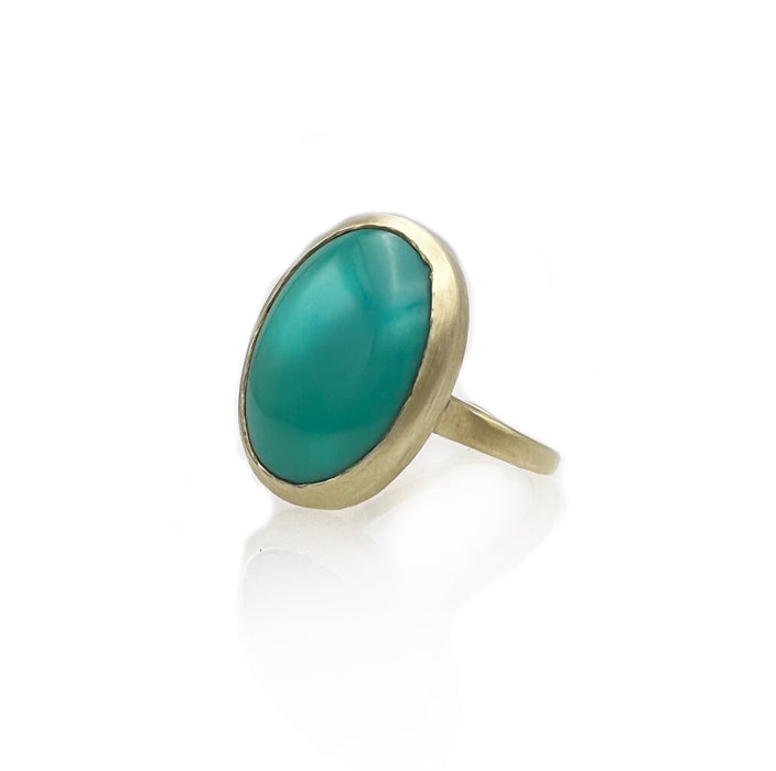 Turquoise Corazon Cabochon Ring in 14K Fairmined Green Gold
