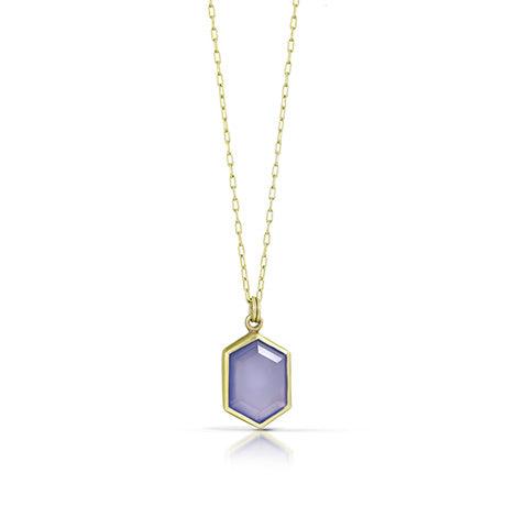 Hexagon Necklace with Blue Chalcedony in 14K Green Gold
