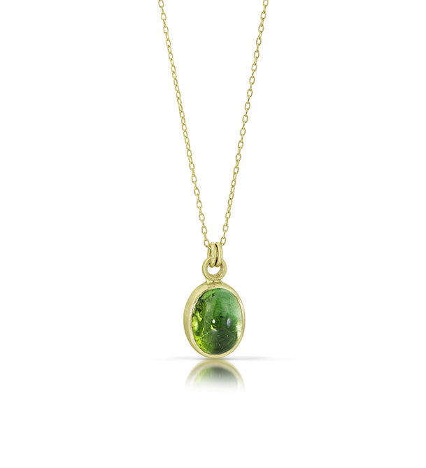 Green Tourmaline Cabochon Necklace in 14K Green Gold