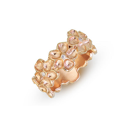Impatiens Wide Band Ring with Diamonds in 14K Pink Gold