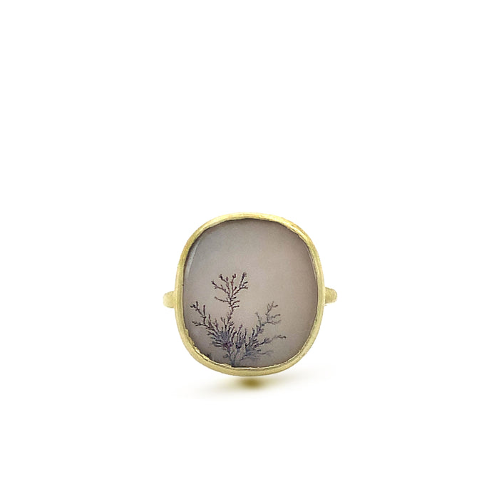 Dendritic Agate Corazon Ring in 14K Green Gold